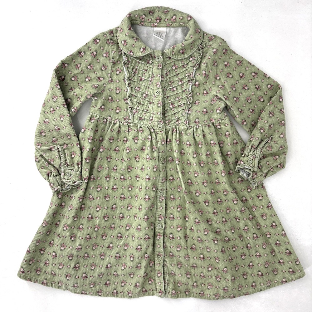 Vintage Gymboree Floral Corduroy Dress Collared Button Up Size 5 Cotton Cottage